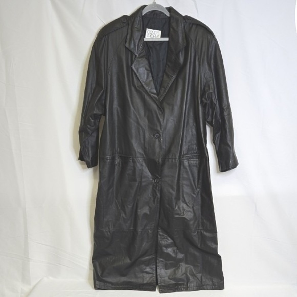 Coverworks Leather Trench Coat, Black, Gothic Edgy Dark Femme Fatale, Size 24